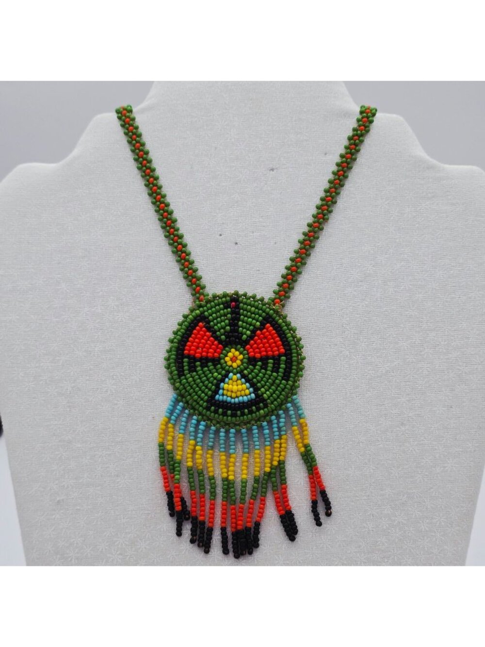1960-70s Native American Thunderbird Beaded Necklace Hippy Flower Power 16"